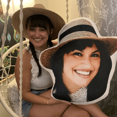 pillows of people, logos and drawings